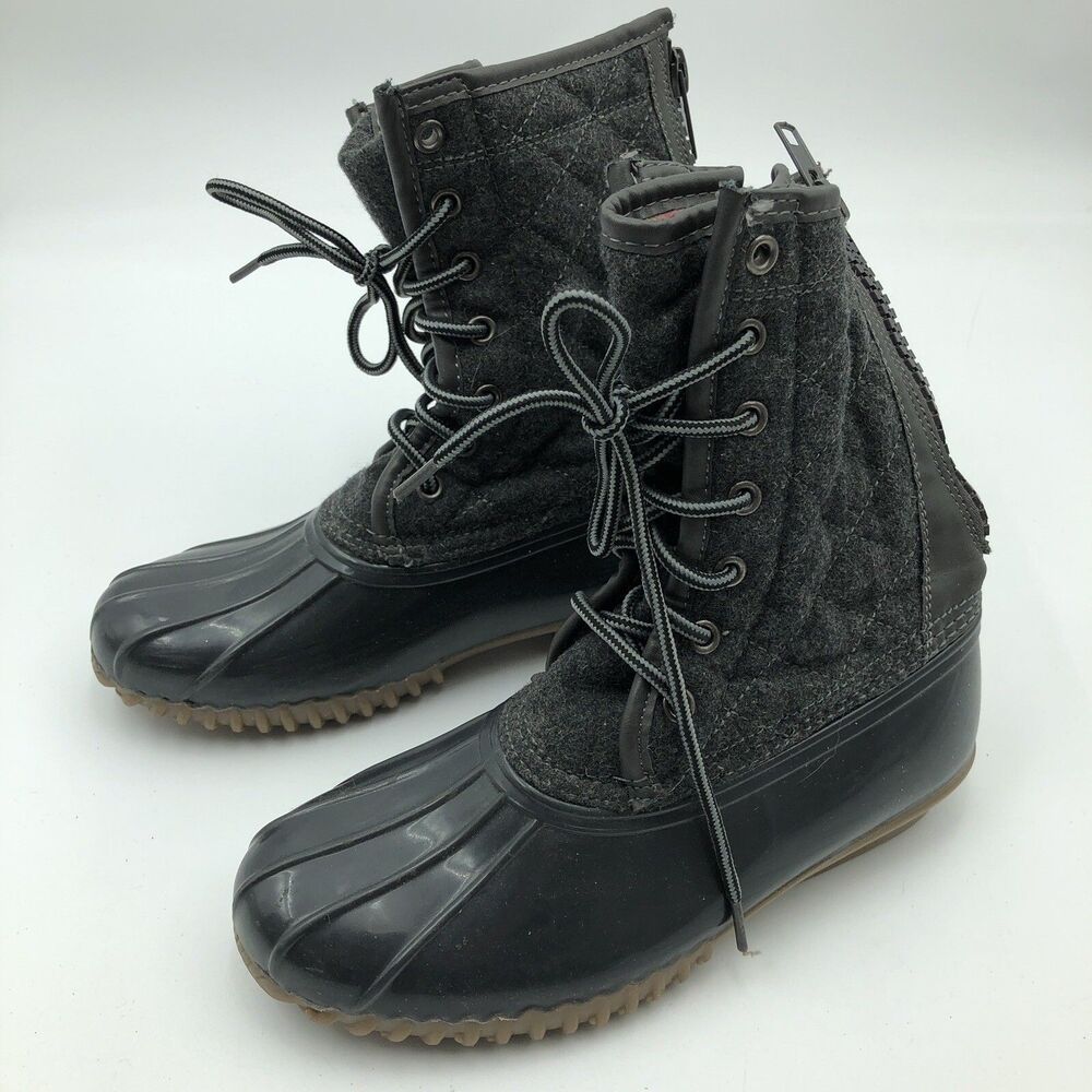 Madden Girl Frolic Black Duck Rain Lace Up Zipper Boots 6.5